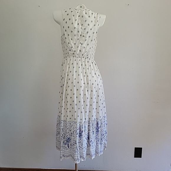 Old Navy Floral Fit Flare Midi Dress Sleeveless Self Tie Keyhole Boho Cottage - Picture 2 of 10